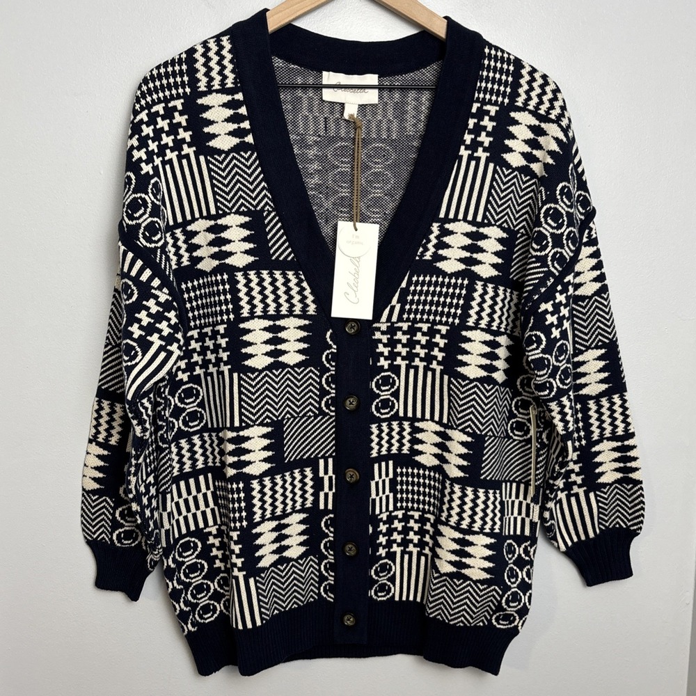 Cleobella Size XS Feliz Organic‎ Cotton Cardigan Sweater Navy Cream NEW